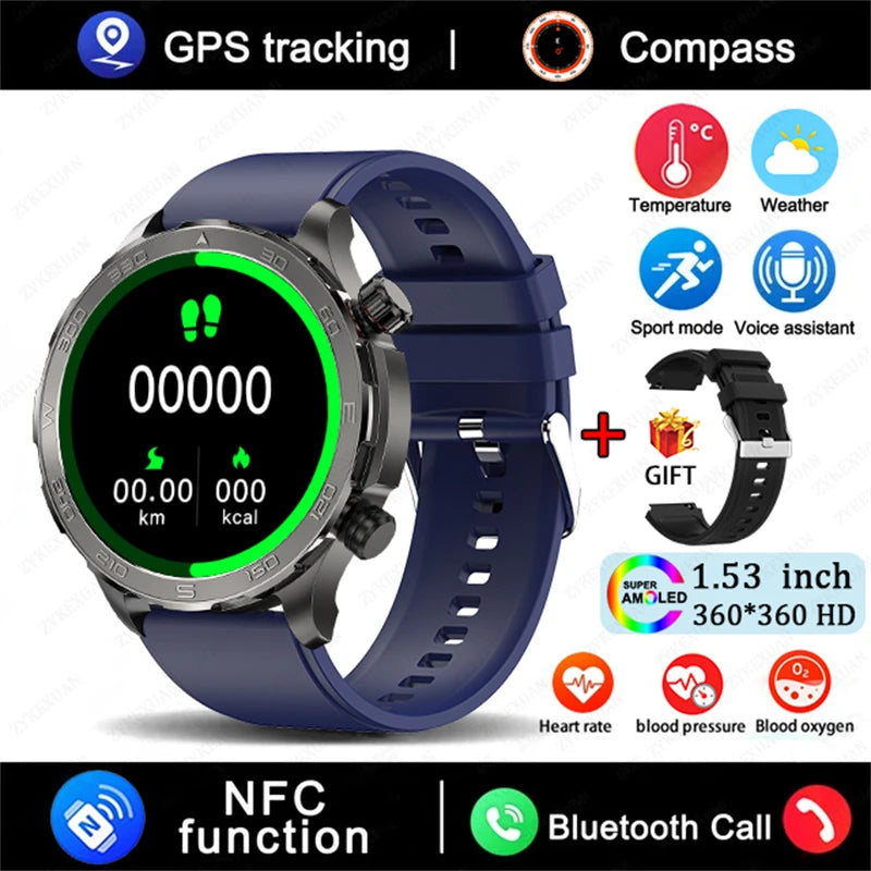 Men's GPS Sports Smartwatch: 1.53" HD Screen, Bluetooth Calling, Compass, & NFC Access