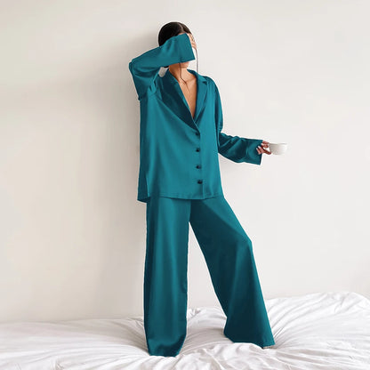 The Modern Muse: Women's Silk-Touch Satin Sleepwear Loungewear Set