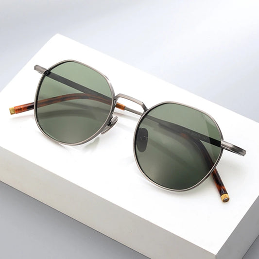 The Titan's Gaze: Men's Pure Titanium Round Polarized Sunglasses