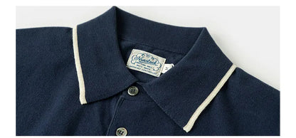 The 1940s Riviera Knit Polo Shirt Men's Vintage 1940s | 100% Combed Cotton Slim Fit Short Sleeve Casual Sportswear