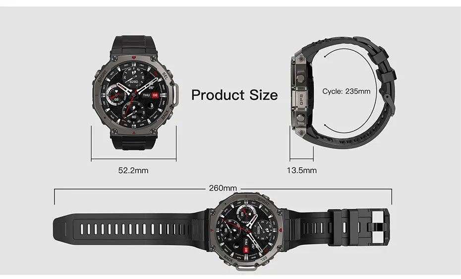 Men's T-Rex 3 GPS Smartwatch - 1.43" AMOLED, 5ATM Waterproof, Fitness Tracker for Men