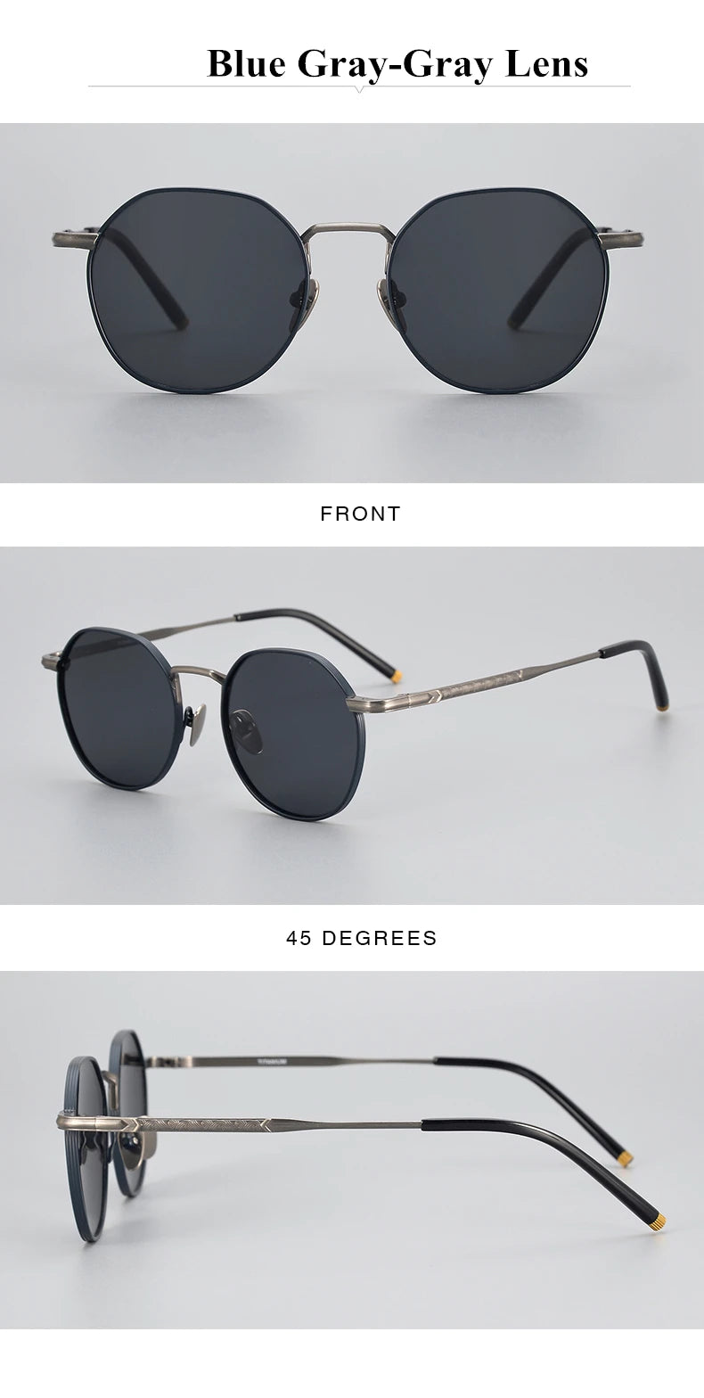 The Titan's Gaze: Men's Pure Titanium Round Polarized Sunglasses