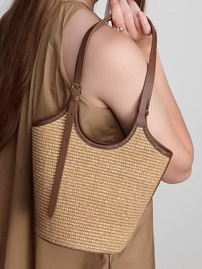 “Capri Artefact Raffia Satchel” | Handmade Rattan Woven Bohemian Shoulder Bag