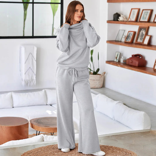 The Effortless Chic Women's Co-ord Set: High-Neck Wide-Leg Lounge Set