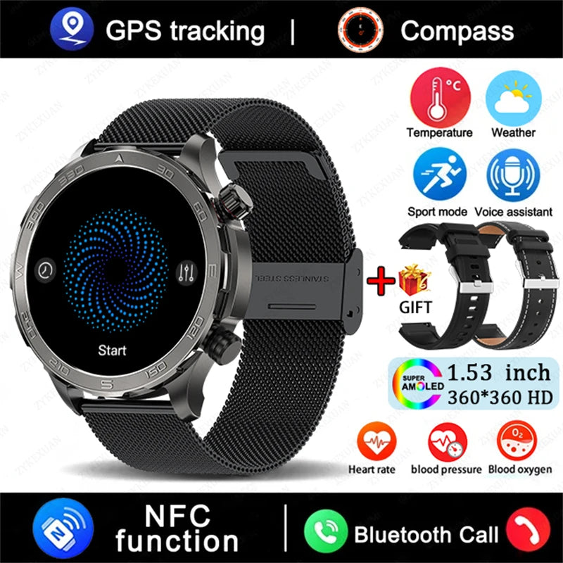 Men's GPS Sports Smartwatch: 1.53" HD Screen, Bluetooth Calling, Compass, & NFC Access