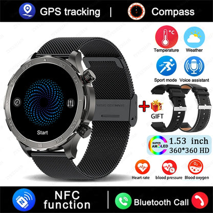 Men's GPS Sports Smartwatch: 1.53" HD Screen, Bluetooth Calling, Compass, & NFC Access