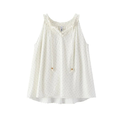 Atelier Beau Monde Bloomsbury Ruffle Neck Polka Dot Blouse – Cream