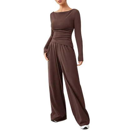 The Flow State Set: Effortless Chic Women's Two-Piece Wide-Leg Ensemble