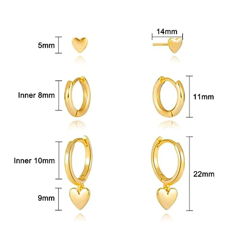 Heart Stud Hoop Earrings Set
