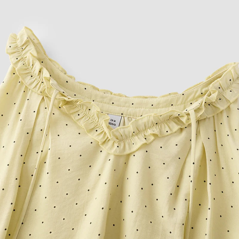 Atelier Beau Monde Bloomsbury Ruffle Neck Polka Dot Blouse – Cream