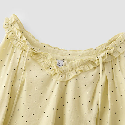 Atelier Beau Monde Bloomsbury Ruffle Neck Polka Dot Blouse – Cream