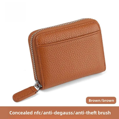 The Minimalist's Luxe: Top Grain Leather Accordion Zip Purse | RFID Blocking Card Holder Wallet