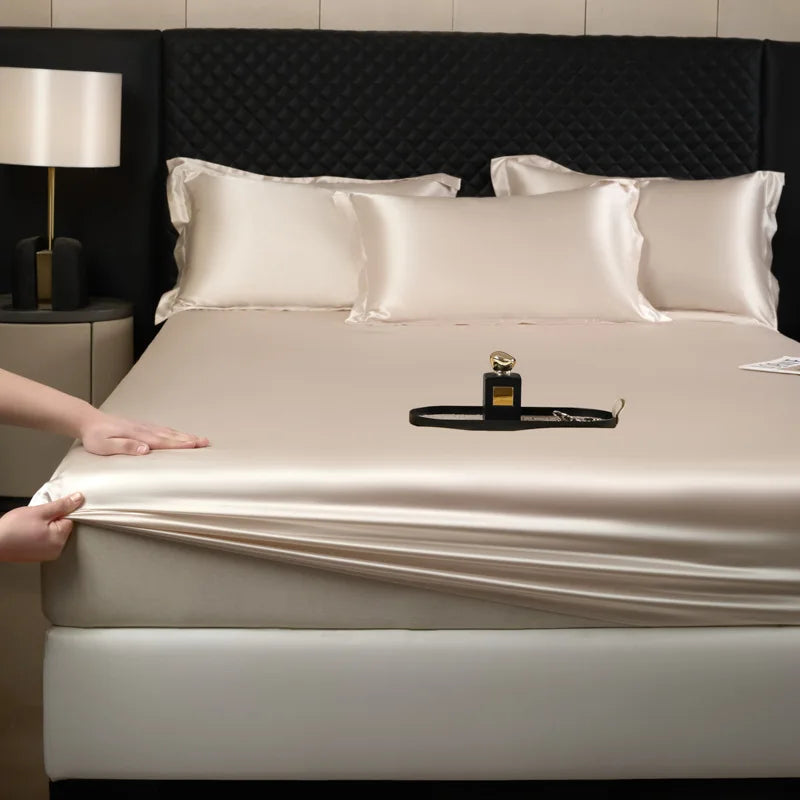 The Bauhaus Nocturne: 100% Mulberry Silk 3-Piece Fitted Sheet Set with Pillowcase Suite