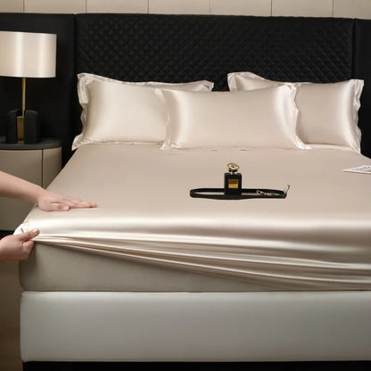 The Bauhaus Nocturne: 100% Mulberry Silk 3-Piece Fitted Sheet Set with Pillowcase Suite