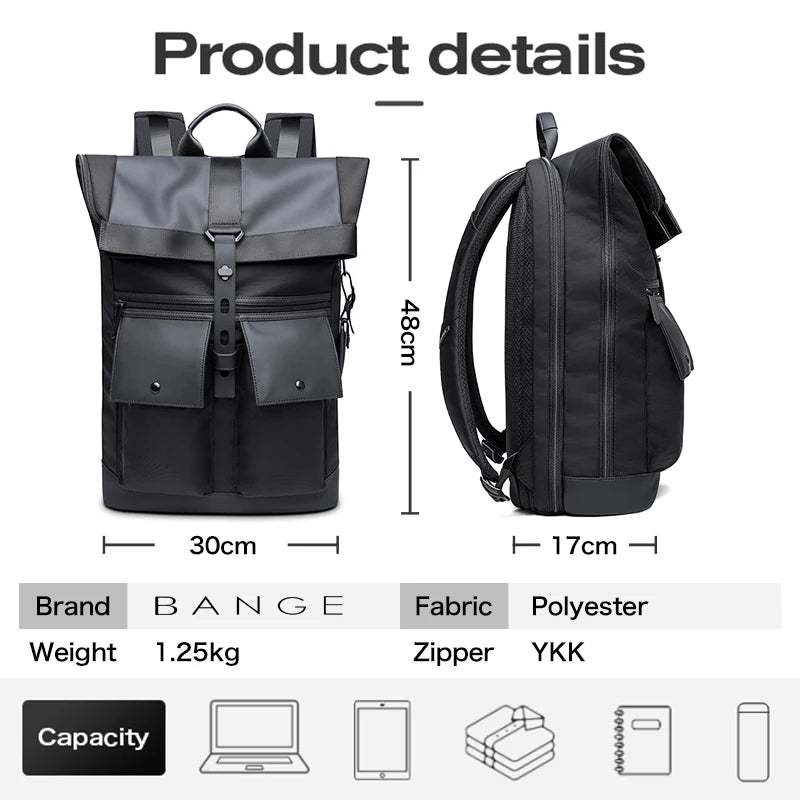 Bange Anti-Theft Urban Backpack 15.6” — Waterproof Softback with Belted Lock Detail