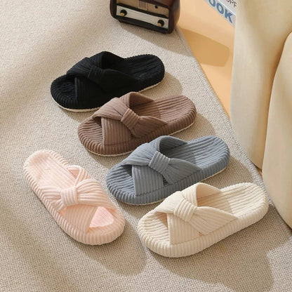 Women's Corduroy Cross Strap Home Slippers