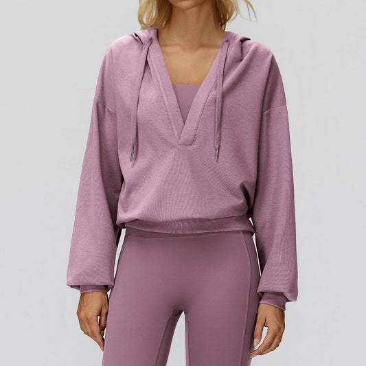 Women's Deep-V Sweatshirt Sports Top | Loose Fit Yoga & Running Sweatshirt