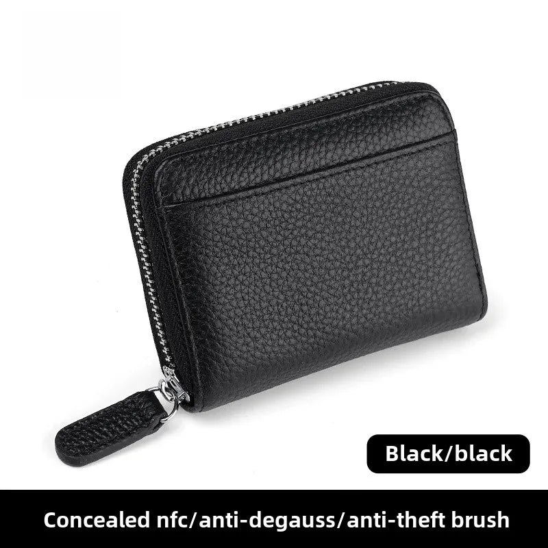 The Minimalist's Luxe: Top Grain Leather Accordion Zip Purse | RFID Blocking Card Holder Wallet