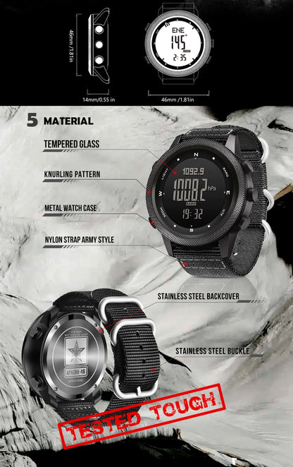 Men's NORTH EDGE APACHE-46 Digital Outdoor Smartwatch | Altimeter, Barometer, Compass & WR50M