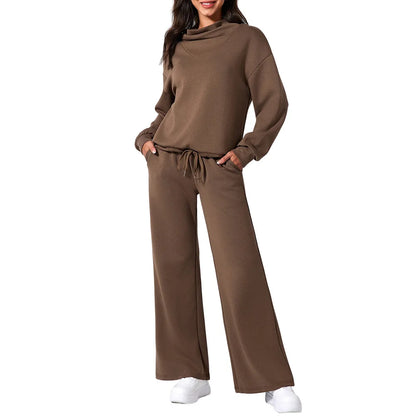The Effortless Chic Women's Co-ord Set: High-Neck Wide-Leg Lounge Set