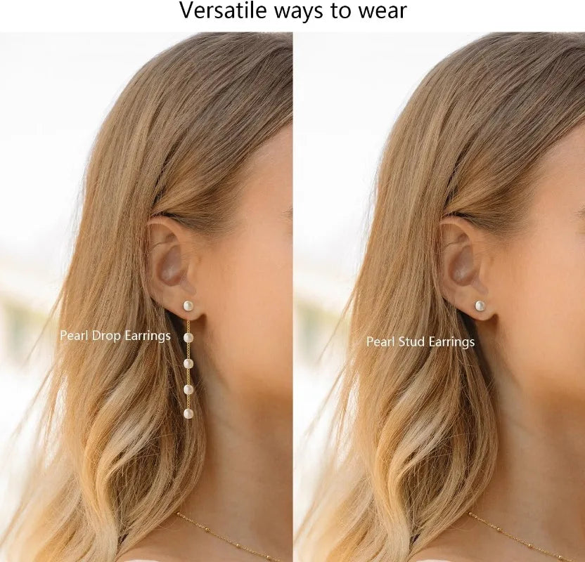 Gold Jewelry Set for Women 14K Gold/Silver Plated Pearl Necklace and Earring Set with Drop Earrings Bracelets Necklace