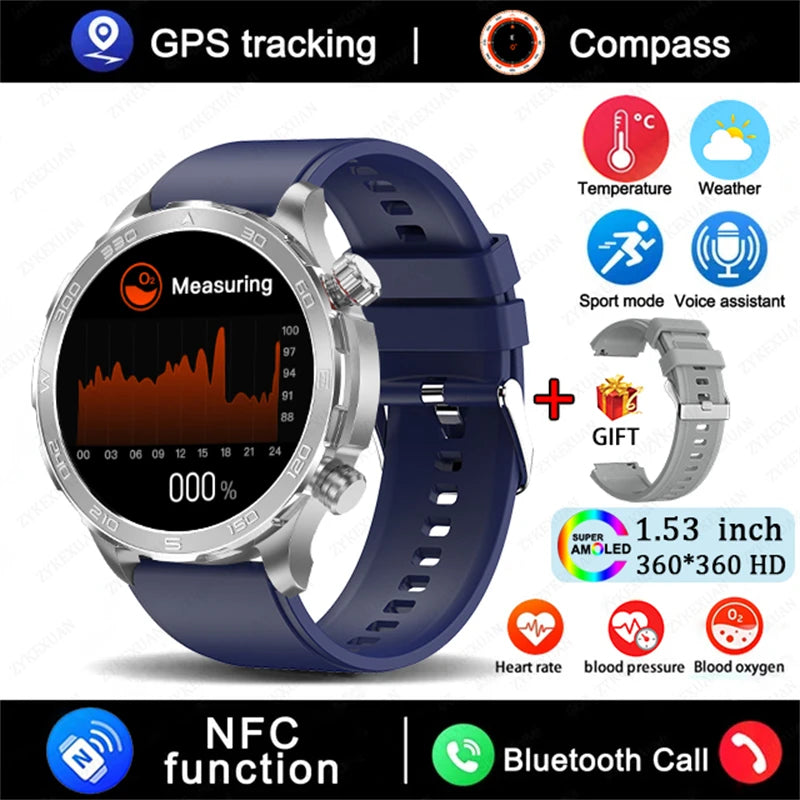 Men's GPS Sports Smartwatch: 1.53" HD Screen, Bluetooth Calling, Compass, & NFC Access