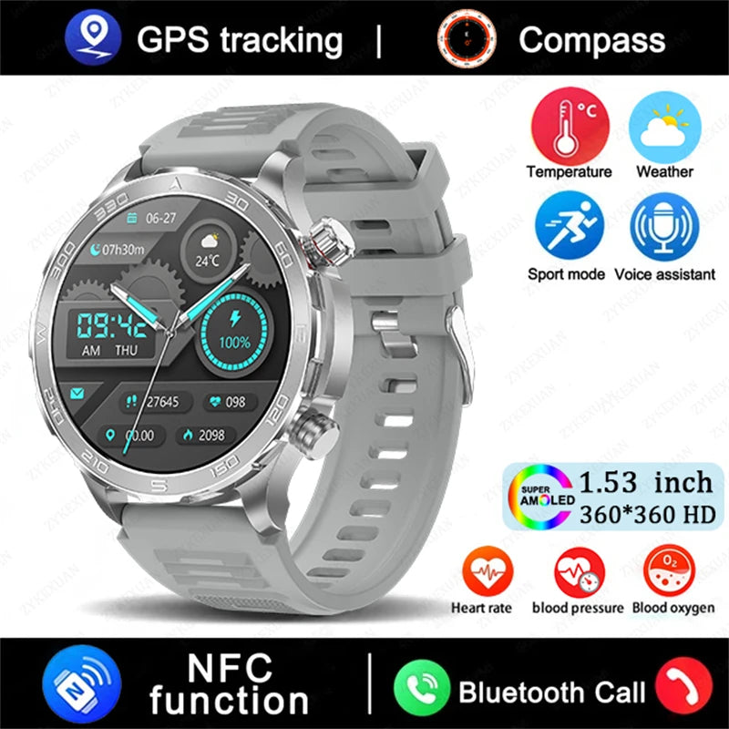 Men's GPS Sports Smartwatch: 1.53" HD Screen, Bluetooth Calling, Compass, & NFC Access