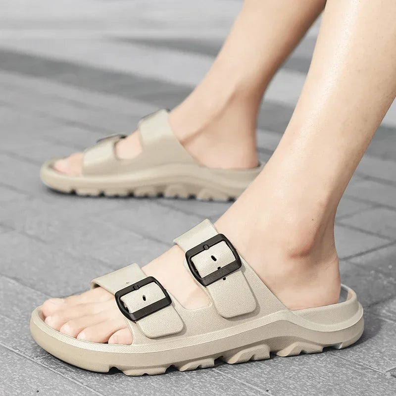 The Urban Wanderer: All-Terrain Buckle Slippers Sliders