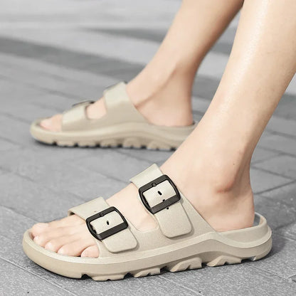 The Urban Wanderer: All-Terrain Buckle Slippers Sliders