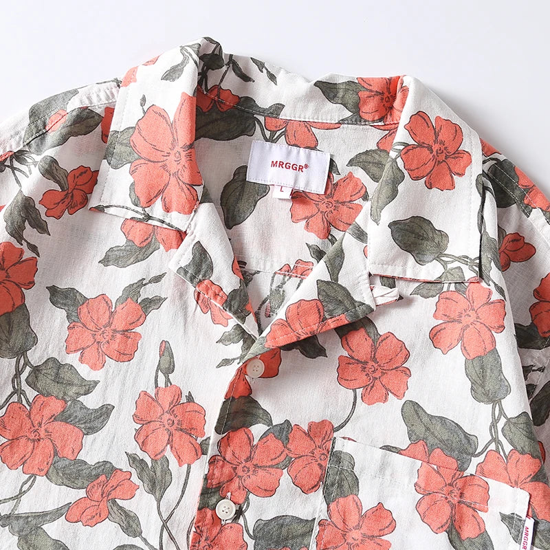 Sunset Hibiscus Cuban Collar Short Sleeve Shirt