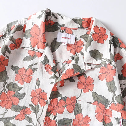 Sunset Hibiscus Cuban Collar Short Sleeve Shirt