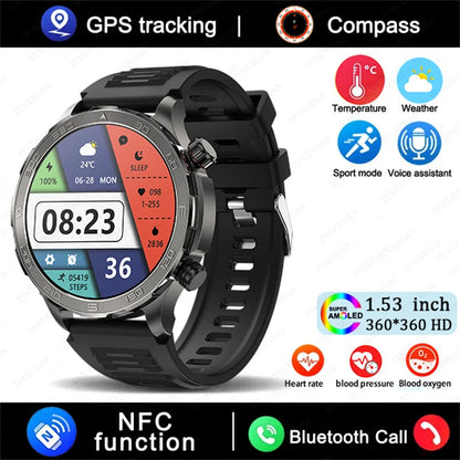 Men's GPS Sports Smartwatch: 1.53" HD Screen, Bluetooth Calling, Compass, & NFC Access