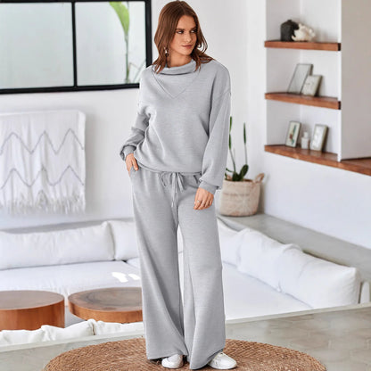 The Effortless Chic Women's Co-ord Set: High-Neck Wide-Leg Lounge Set