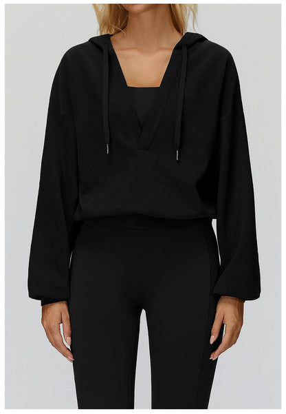 Women's Deep-V Sweatshirt Sports Top | Loose Fit Yoga & Running Sweatshirt
