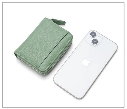 The Minimalist's Luxe: Top Grain Leather Accordion Zip Purse | RFID Blocking Card Holder Wallet