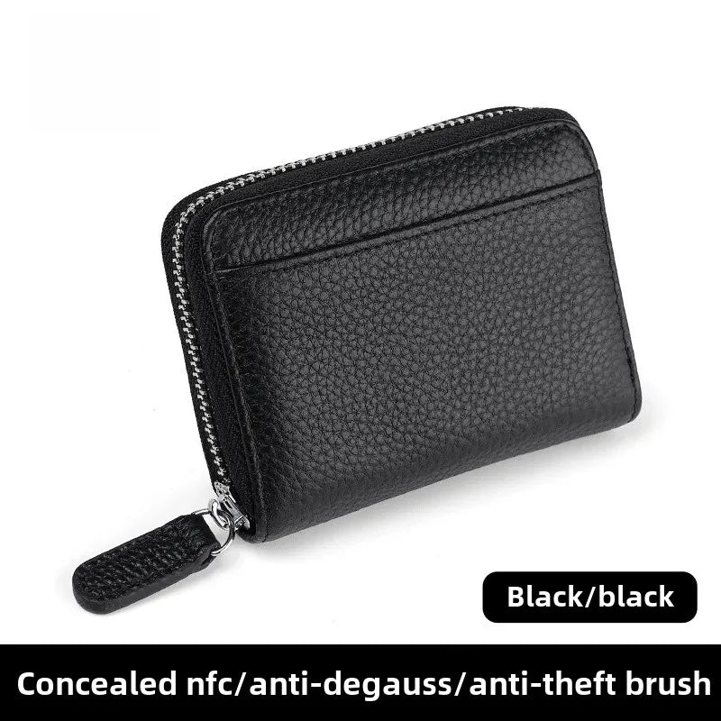 The Minimalist's Luxe: Top Grain Leather Accordion Zip Purse | RFID Blocking Card Holder Wallet