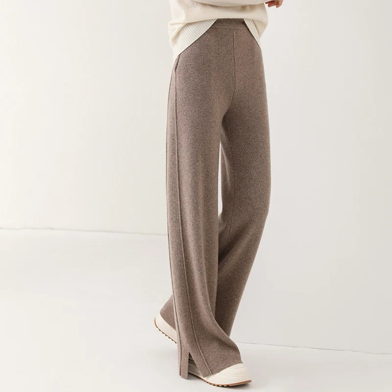 Women's Wide Leg Merino Wool Trousers | Knitted Soft Warm Pants