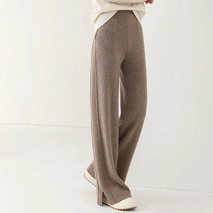 Women's Wide Leg Merino Wool Trousers | Knitted Soft Warm Pants