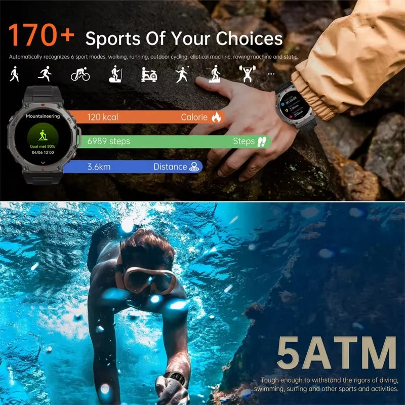 Men's T-Rex 3 GPS Smartwatch - 1.43" AMOLED, 5ATM Waterproof, Fitness Tracker for Men