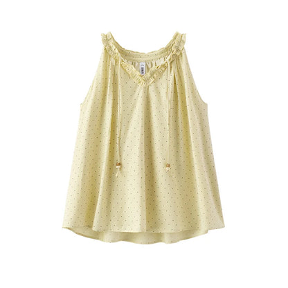 Atelier Beau Monde Bloomsbury Ruffle Neck Polka Dot Blouse – Cream