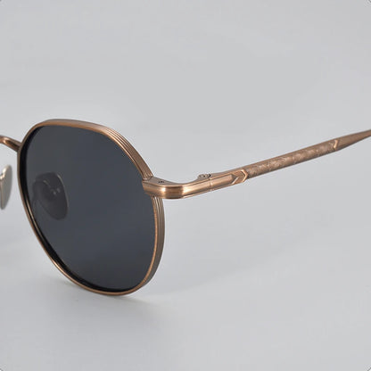 The Titan's Gaze: Men's Pure Titanium Round Polarized Sunglasses