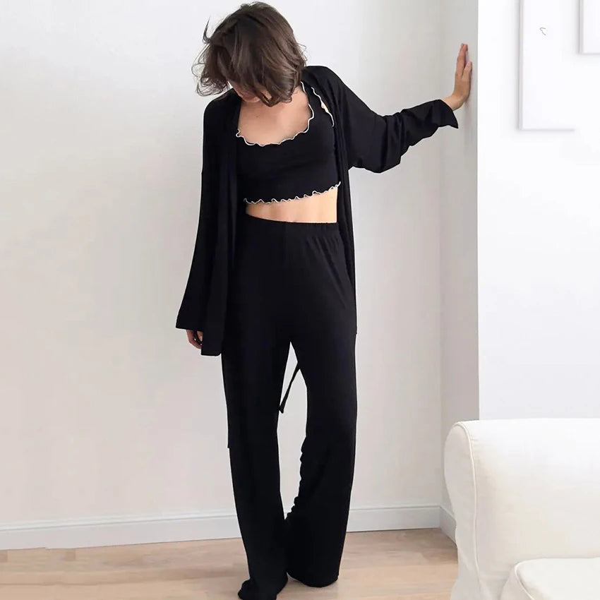 The Luxe Lounge Edit: Women's Fluid Knit 3-Piece Sleepwear Loungewear Set