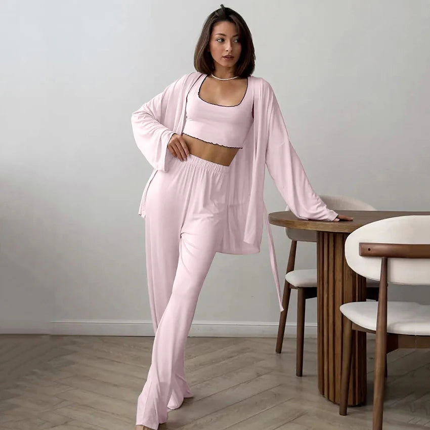 The Luxe Lounge Edit: Women's Fluid Knit 3-Piece Sleepwear Loungewear Set
