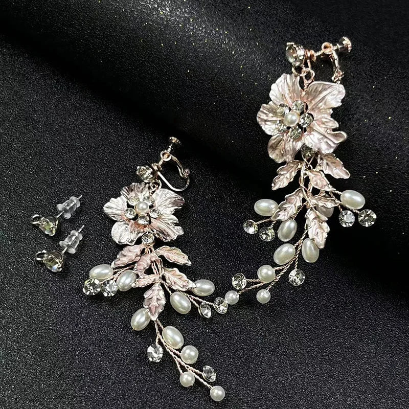 Floral Pearl & Crystal Earrings for Women