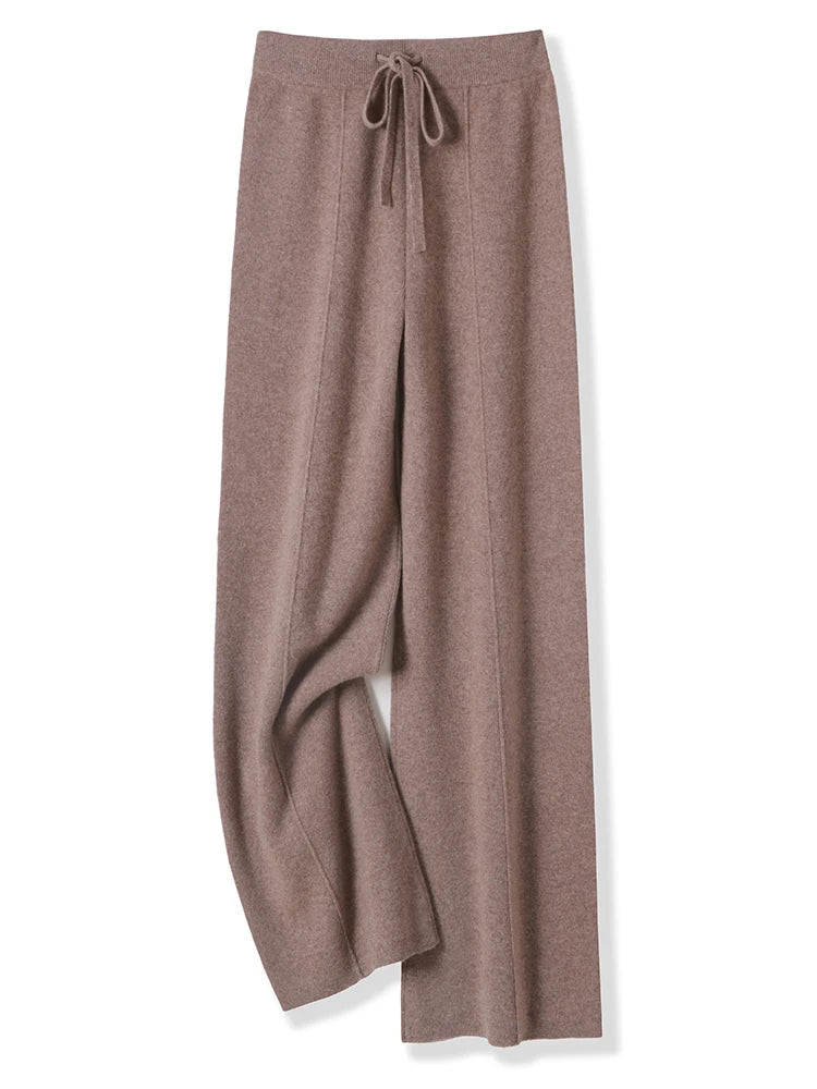The Premium Merino Wool Trousers | Wide Leg Knit Cashmere-Feel Pants