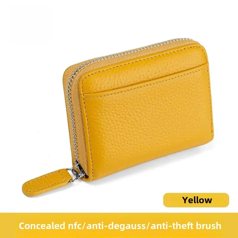 The Minimalist's Luxe: Top Grain Leather Accordion Zip Purse | RFID Blocking Card Holder Wallet