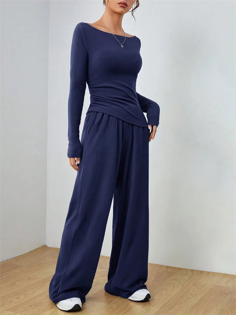 The Flow State Set: Effortless Chic Women's Two-Piece Wide-Leg Ensemble