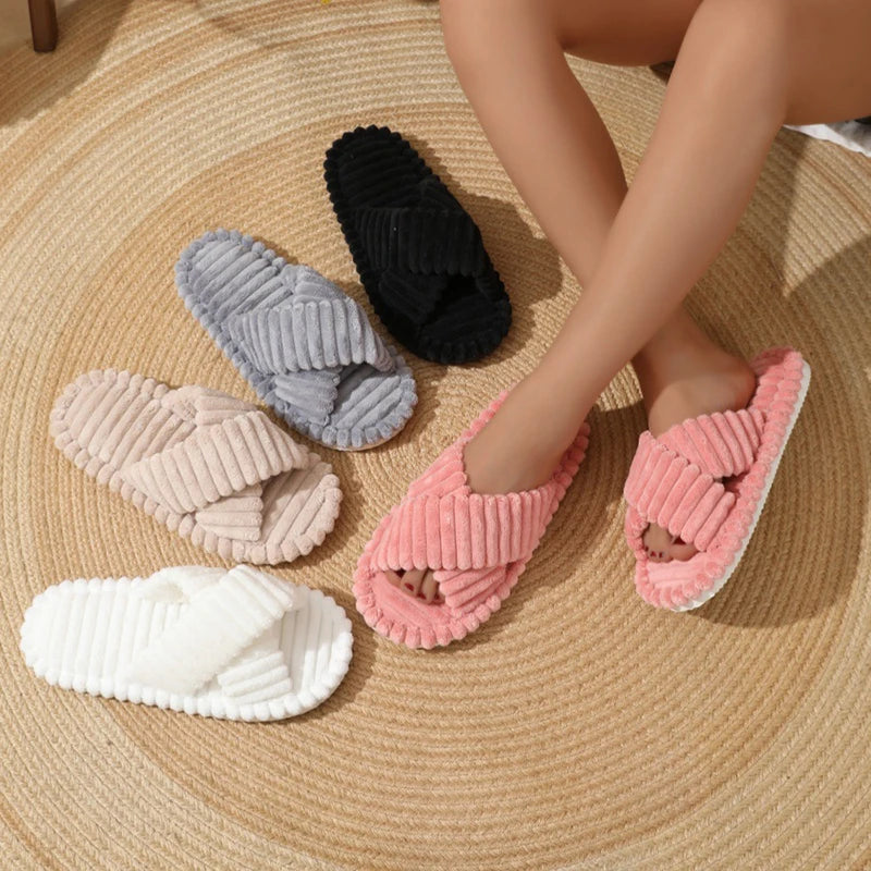 Corduroy Cross Band Home Slippers