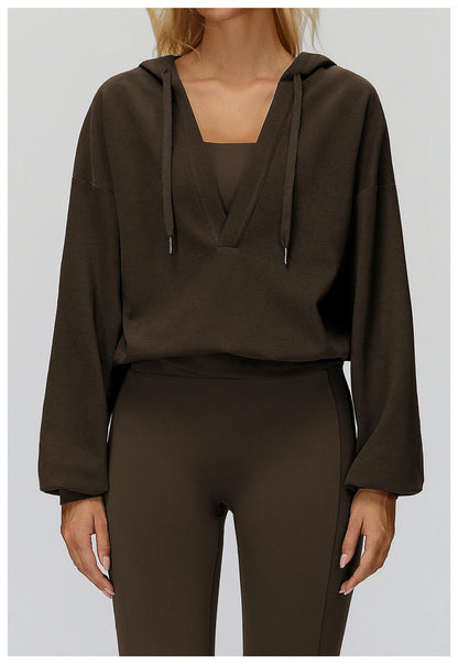 Women's Deep-V Sweatshirt Sports Top | Loose Fit Yoga & Running Sweatshirt