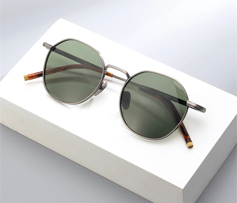 The Titan's Gaze: Men's Pure Titanium Round Polarized Sunglasses